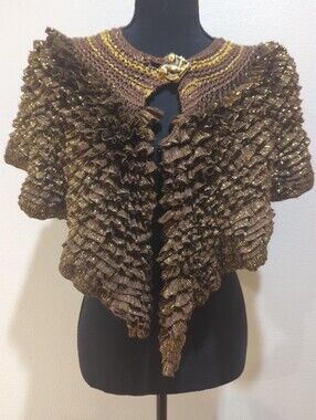 Metallic Brown Ruffled Bolero Shrug - Unbranded